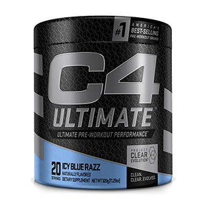 C4 Ultimate Pre Workout Powder ICY Blue Razz - Sugar Free Preworkout Energy Supplement for Men & Women - 300mg Caffeine + 3.2g Beta Alanine + 2 Patented Creatines - 20 Servings