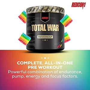 Redcon1 Total War Preworkout - 30 Servings, Boost Energy, Increase Endurance and Focus, Beta-Alanine, 350mg Caffeine, Citrulline Malate, Nitric Oxide Booster - Keto Friendly (Rainbow Candy)