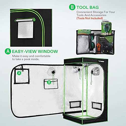 VIVOSUN 5x2.7ft Mylar Hydroponic Grow Tent with Observation Window and Floor Tray for Indoor Plant Growing