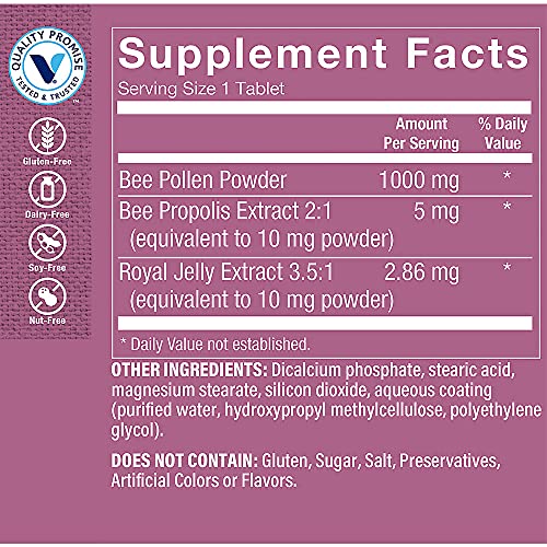 The Vitamin Shoppe Bee Pollen Complex 1,000MG, Superfood with Bee Propolis and Royal Jelly, Seasonal Immune System Support (300 Tablets)