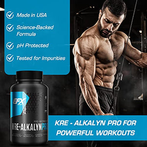 EFX Sports Kre-Alkalyn PRO – PH Correct Creatine Monohydrate Pre Workout Supplement – Multi-Patented Muscle Building Capsules for Endurance, Energy, & Strength for Men & Women