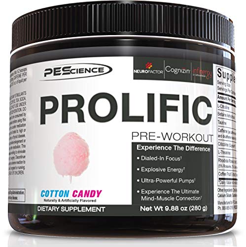 PEScience Prolific Pre Workout, Cotton Candy, 40 Scoop, Energy Supplement with Nitric Oxide