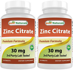 Best Naturals Zinc Citrate 30 mg - 120 Tablets (120 Count (Pack of 2))