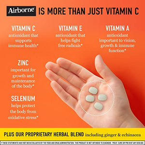 Airborne 1000mg Vitamin C Chewable Tablets with Zinc, Immune Support Supplement with Powerful Antioxidants Vitamins A C & E - (96 count bottle), Citrus Flavor, Gluten-Free