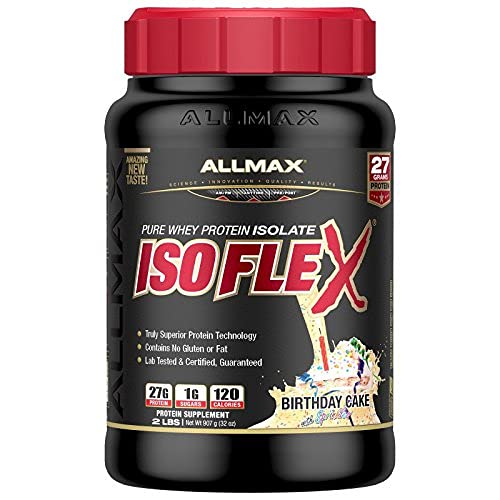 ALLMAX Nutrition - ISOFLEX Whey Protein Powder, Whey Protein Isolate, 27g Protein, Birthday Cake, 2 Pound
