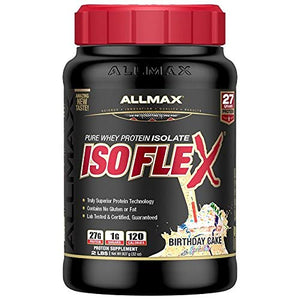 ALLMAX Nutrition - ISOFLEX Whey Protein Powder, Whey Protein Isolate, 27g Protein, Birthday Cake, 2 Pound