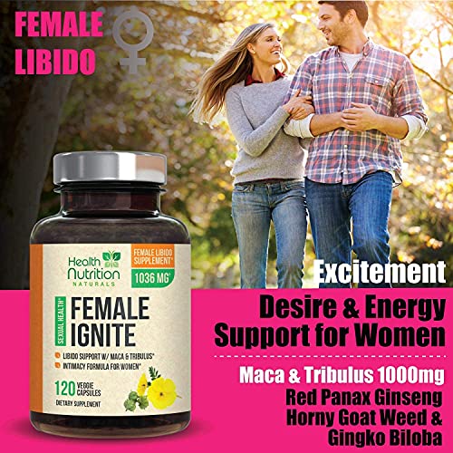 Women's Libido Support Supplement with Maca, Tribulus & Horny Goat Weed 1000mg for Excitement, Desire & Energy Vitamins for Women - B12, Red Panax Ginseng, Dong Quai & Gingko - 120 Capsules