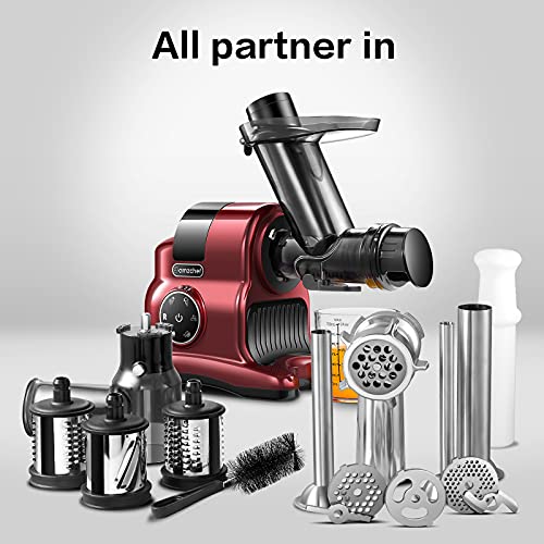 Slow Juicer, AMZCHEF 5-in-1 Multifunctional Slicer shredder, Cold Press Juicer Professional Masticating Juicer, Juice Extractor with Quiet Motor,Juicer Machines with Meat Grind and Ice Cream