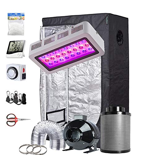 TopoGrow Grow Tent Complete Kit 300W LED Grow Light Full-Spectrum Indoor Hydroponics 36"X20"X63" Grow Tent 4" Ventilation Kit with Hangers,Hygrometer, Shear, Timer,Trellis Netting Full Setup
