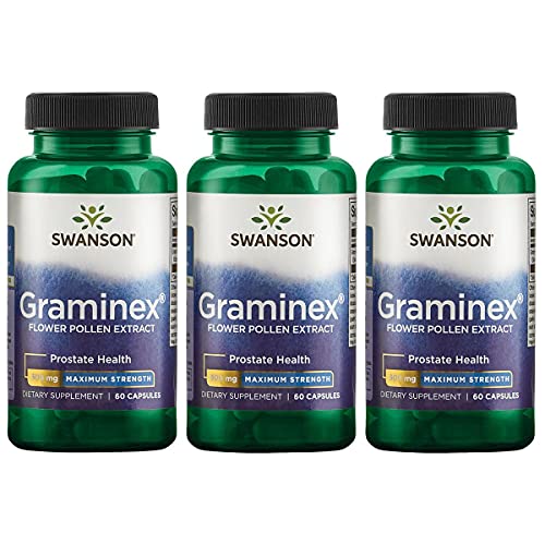Swanson Maximum Strength Graminex Flower Pollen Extract - Supports Prostate Health, Urinary Tract Function, and Kidney Health - Mens Health Supplement - (60 Capsules, 500mg Each) (3 Pack)