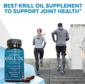 Krill Oil Supplement 1250mg - Antarctic Krill Oil Omega 3 Providing Astaxanthin, DHA and EPA, Joint Support and Brain Supplement with No Fishy Aftertaste (60 Capsules)