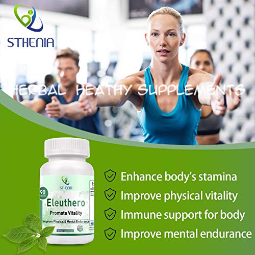 Sthenia Eleuthero Root 500 mg Supplements 90 Vegan Capsules for Healthy Energy and Immune Support, Improve Physical Stamina and Mental Endurance
