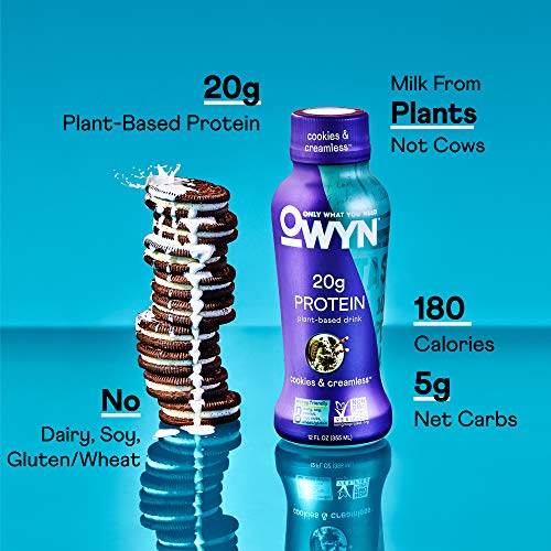 OWYN 100% Vegan Plant-Based Protein Shake, Cookies & Creamless, 4 Pack, with 20g Plant Protein, Omega-3, Prebiotic Supplements, Superfoods Greens Blend, Gluten-Free, Soy-Free, Non-GMO