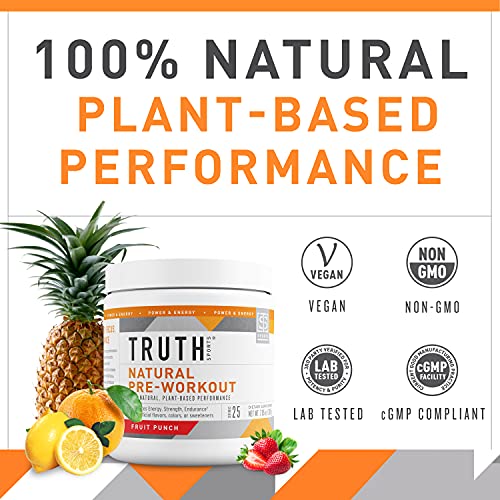 Truth Nutrition All Natural Pre Workout Powder - Clean Pre Workout for Men Keto - Pre Workout Women Plant Based Vegan Preworkout Powder - Natural Preworkout for Women and Men (Fruit Punch)