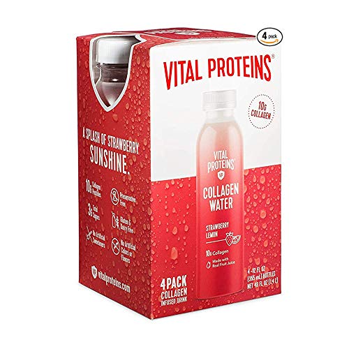 Vital Proteins Collagen Water™, 10g of Collagen per Bottle & Made with Real Fruit Juice, Dairy & Gluten Free - Strawberry Lemon, 4 Pack