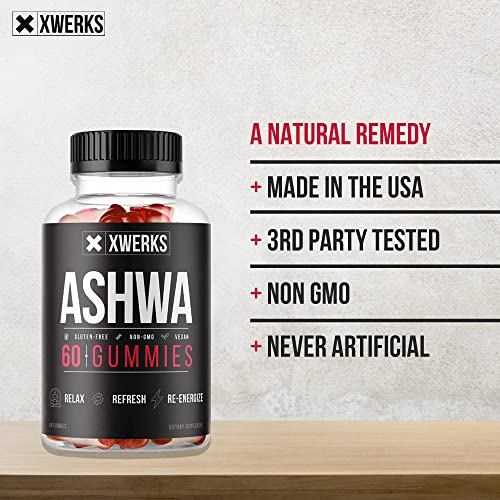 Xwerks Ashwagandha Root Gummies - Extra Strength 1500mg - Stress Relief & Anxiety - Natural Supplements for Immunity Support & Strength- Non-GMO Gluten Free and Vegan Gummy Vitamins for Adults - 60CT