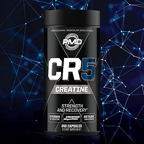 PMD Sports CR5 Professional Creatine Complex - Improved Recovery, Reduce Soreness, Lean Muscle Mass Gainer - Power 5 Creatine Blend for Strength, Endurance, and Recovery (240 Creatine Capsules)