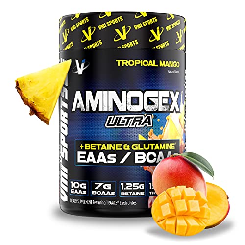 VMI Sports | Aminogex Ultra | BCAA Powder | Amino Acids + Betaine and Glutamine | Amino Acid Post Workout Recovery Drink | Intra Workout Drink with TRAACS Electrolytes | (Tropical Mango, 30 Servings)