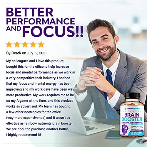 41 in 1 Brain Booster Supplement for Focus, Memory, Clarity, Energy, Concentration | Natural Nootropics Brain Support Supplement with DMAE, Bacopa Monnieri & More | for Men & Women | 120 V Capsules