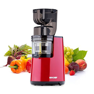 BioChef Altas Juicer Whole Slow Juicer Pro - Ultra Strong Motor 300W, Easy Vegetable & Fruit Juicing with XXL Filling Chute, Dishwasher Suitable Items(Red)