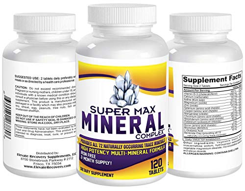 2-Month Multi Mineral Supplement (Iron Free) with 72 Trace Minerals - Supplements - Natural Multiminerals - Multimineral Complex - 120 Tablets