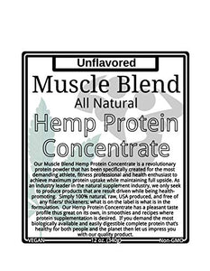 Hemp Protein Concentrate Powder, Raw Vegan, 100% Pure Unflavored, USA, Muscle Blend, 12 oz Pouch