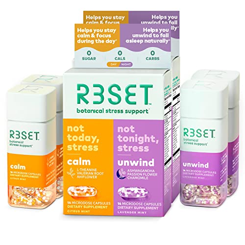 R3SET Double Pack Day & Night Combo, Stress & Mood Supplement, Sleep Support, with Ashwagandha, Chamomile, Vitamin D3, Omega3, Valerian Root, L-Theanine & GABA, 56 Veg Capsules, 0 Sugar 0 Carbs 0 Cals