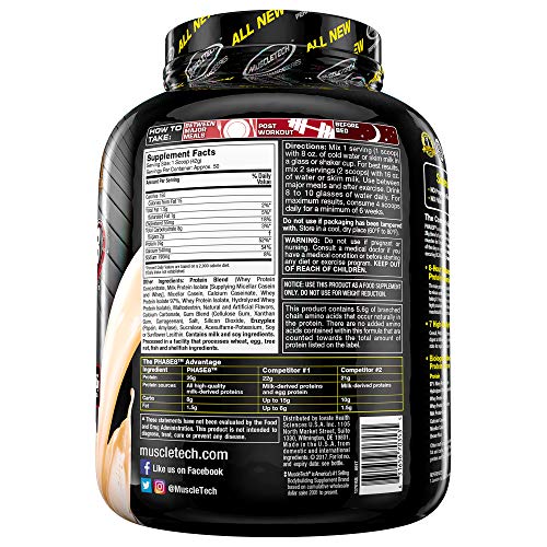 Whey Protein Powder | MuscleTech Phase8 Protein Powder | Whey & Casein Protein Powder | Slow Release 8-Hour Protein | Muscle Builder for Men & Women | Protein Powder for Muscle Gain | Vanilla, 4.59lbs