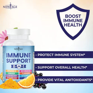 8 in 1 Immune Support Booster Supplement with Elderberry, Vitamin C and Zinc 50mg, Vitamin D 5000 IU, Turmeric Curcumin & Ginger, B6, Echinacea - 120 Count - 2 Pack