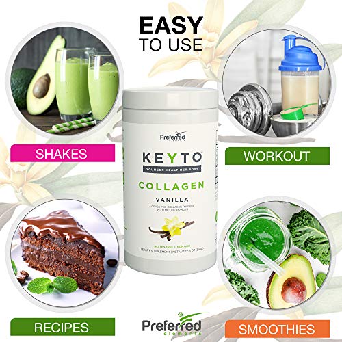 Keto Collagen Protein Powder with MCT Oil – Keto and Paleo Friendly Grass Fed and Pasture Raised Hydrolyzed Collagen Peptides – Fits Low Carb Diet and Keto Snacks – Keyto Vanilla Flavor