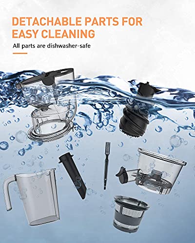 Slow Masticating Juicer, Slow Juicer with 3.2 Big Feed Chute for Whole Fruits Vegetables, Easy to Clean Cold Press Juicer Machine with 900 ml Juice Cup, Juicer Extractor BPA-Free (red)