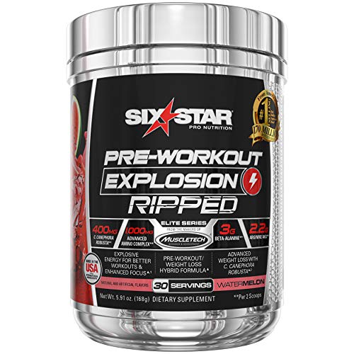 Pre Workout + Weight Loss | Six Star PreWorkout Explosion Ripped | Pre Workout Powder for Men & Women | PreWorkout Energy Powder Drink Mix | Sports Nutrition Pre-Workout Products, Watermelon, 30 Serv