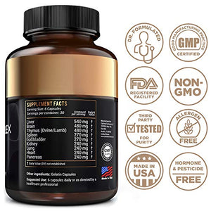 Desiccated Beef Organs, Grass Fed Organ Complex - Beef Liver, Brain, Heart, Thymus, Kidney, Spleen, Gallbladder, Pancreas, Lung, Ancestral Formula (180 Capsules) by Optimal Carnivore