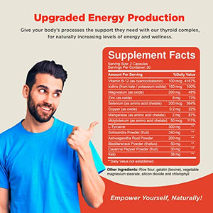 Energizing Natural Thyroid Support Supplement - Thyroid Supplement with Thyroid Vitamins Iodine B12 Selenium Ashwagandha and More - Natural Energy Supplement for Mood Enhancer and Thyroid Health