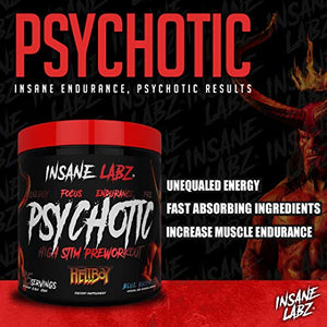 Insane Labz Hellboy Edition, High Stimulant Pre Workout Powder NO Booster with Beta Alanine, L Citrulline, and Caffeine, Boosts Focus, Energy, Endurance, Nitric Oxide Levels, 35 Srvgs,Blue Raspberry