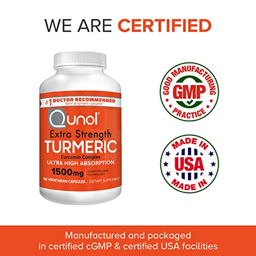 Turmeric Curcumin Softgels, Qunol with Ultra High Absorption 1500mg, Joint Support, Dietary Supplement, Extra Strength, 180 Softgels