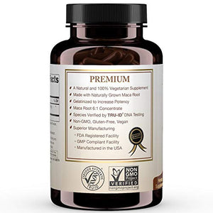 Organic Maca Root Extract (High Potency) Concentrate Supplement - 120 Capsules
