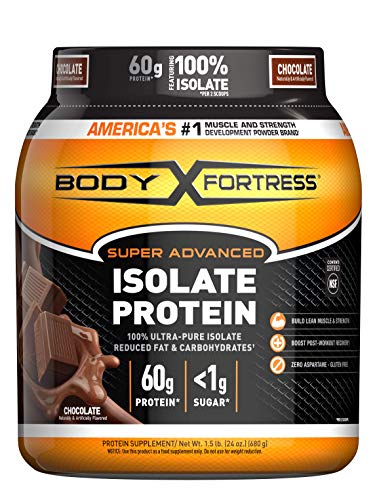 Body Fortress Super Advanced Isolate Protein Powder, Gluten Free, Chocolate Flavored, 1.5 Lb