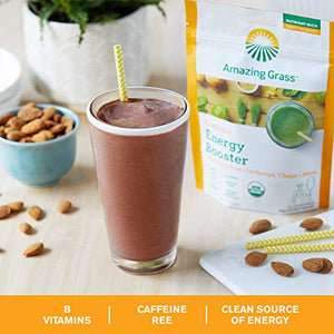 Amazing Grass Energy Booster: Energy Greens Powder, Maca, Cordyceps & Chaga, Smoothie Booster with Vitamin B, 30 Servings