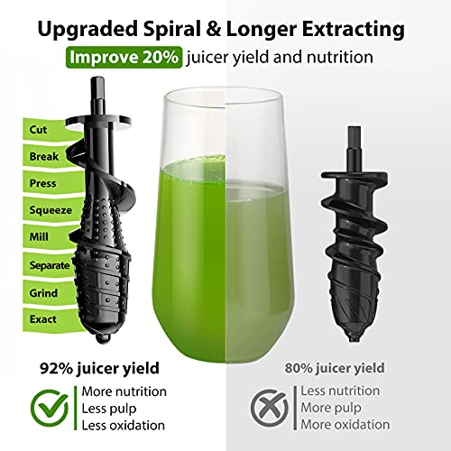 Slow Juicer, TKTK Wide Feed Chute Masticating Juicer Extractor with 2-Speed Modes, Cold Press Juicer 90% Juice Yield, Quiet European Engineered Motor & Easy to Clean with Recipe for Fruit & Vegetable