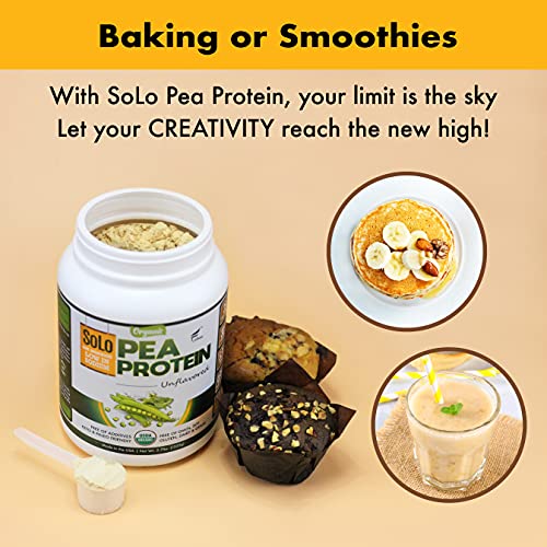 Solo Organic Pea Protein Powder, Low in Sodium, Canada Grown Peas, 100% Vegan, Non-GMO, Unflavored Plant Based Protein Powder with BCAA, Keto & Paleo Friendly, Easy to Digest, No Additives (2.7 lbs)