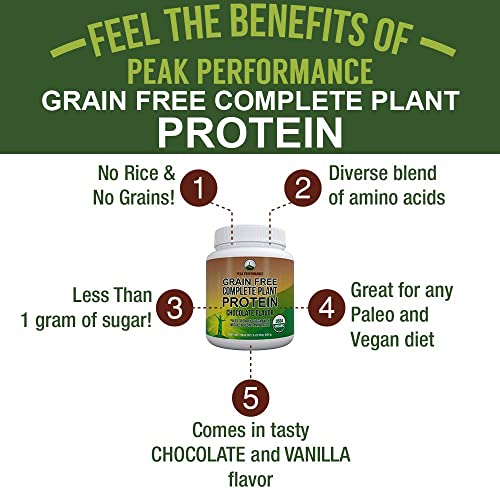 Organic Chocolate Paleo Protein Powder. Complete Plant Protein Powder Vegan. Amazing Amino Acid Profile and Less Than 1g of Sugar. Hemp Protein Powder, Pea Protein Powder, Grain Free Protein Powder