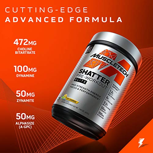 Pre Workout for Men & Women | MuscleTech Shatter Elite Pre-Workout | Preworkout Energy Powder | 8 Hour Nitric Oxide Booster + Beta Alanine | Focus + Strength | 350mg Caffeine | Glacier Berry, 25 Serv