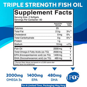 Viva Naturals Triple-Strength Omega 3 Fish Oil with EPA and DHA Supplements 2,200mg, 180 Softgels (3 Month Supply)