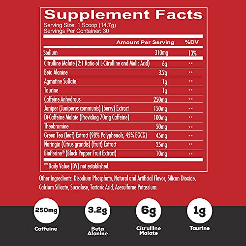 Redcon1 Total War - Pre Workout, Boost Energy, Increase Endurance and Focus, Beta-Alanine, 350mg Caffeine, Citrulline Malate, Nitric Oxide Booster - Keto Friendly (Watermelon)