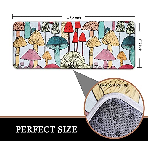 Mushroom Decor Kitchen Rugs and Mats, Non-Slip Cushioned Anti-Fatigue Floor Mat, Heavy-Duty Foam Comfort Standing Mat Washable for Home Decoration,Office,Bedroom,Living Room,Dining Room,18 x 48 inches