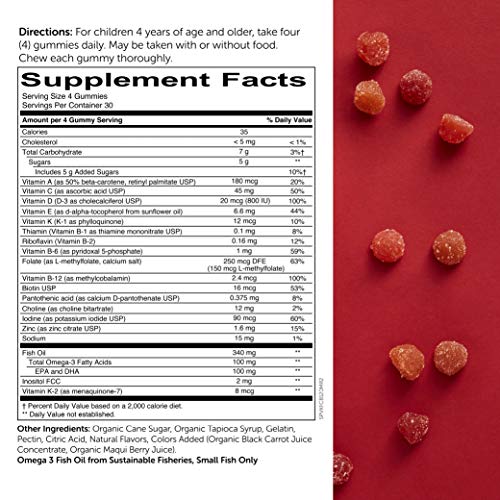 SmartyPants Kids Formula Daily Gummy Multivitamin: Vitamin C, D3, and Zinc for Immunity, Gluten Free, Omega 3 Fish Oil, Vitamin B6, B12, Cherry Berry, 120 Count (30 Day Supply)