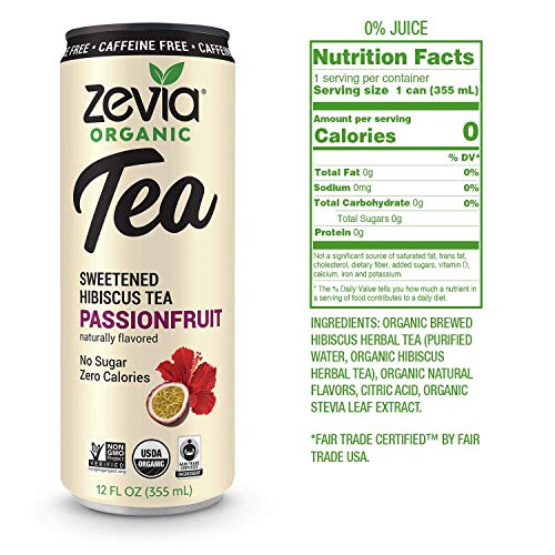 Zevia Organic Sugar Free Iced Tea, Caffeine Free Hibiscus Tea Passionfruit, 12 Ounces (Pack of 12)