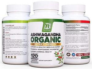 BRI Nutrition Organic Ashwagandha - Supports Healthy Mood, Energy Levels & Calm State of Mind - 1400mg Per Service (120 Count)