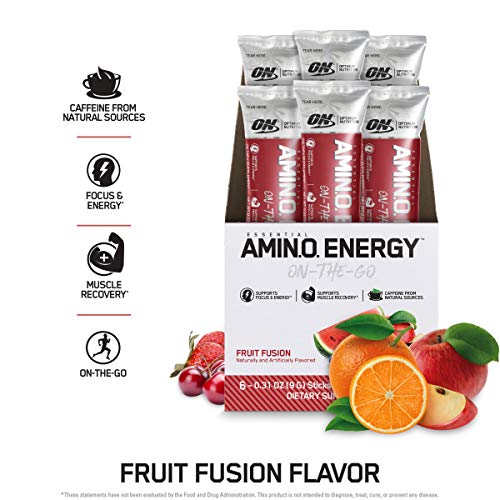 Optimum Nutrition Amino Energy - Pre Workout with Green Tea, BCAA, Amino Acids, Keto Friendly, Green Coffee Extract, Energy Powder - Fruit Fusion, 6 Count